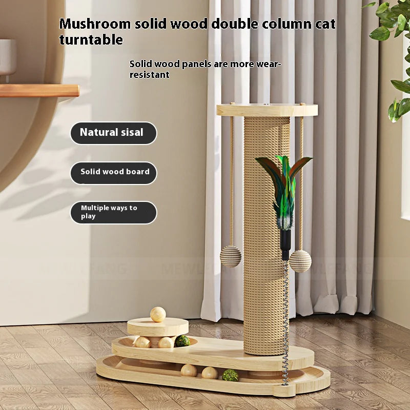 Rascador de Madera Maciza con Juguetes para Gatos – Estilo y Diversión