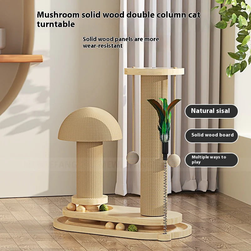 Rascador de Madera Maciza con Juguetes para Gatos – Estilo y Diversión
