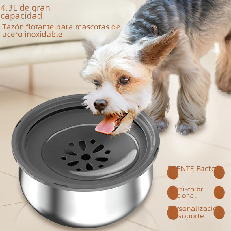 Bebedero grande de acero inoxidable para mascotas con protector Antisalpicaduras