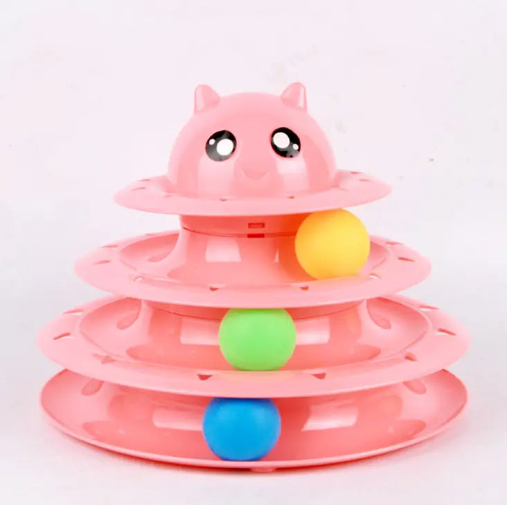 Juguete para gato con torre de tres niveles y bola giratoria😻