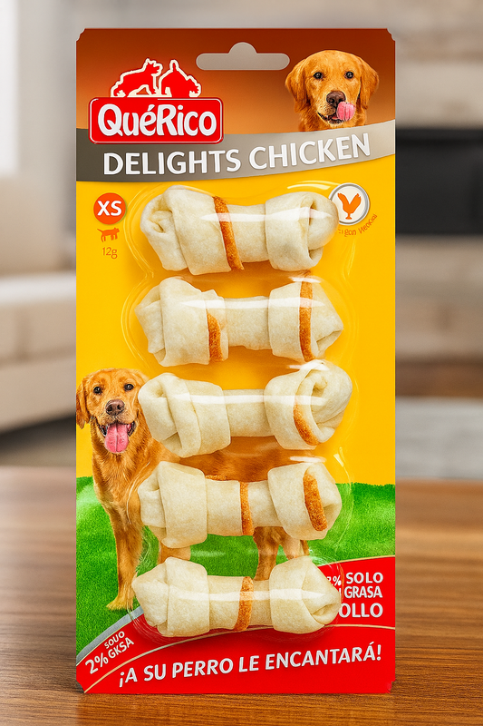 🦴 QuéRico Delights Chicken XS – Snacks Masticables 🍗 Hechos con pollo real