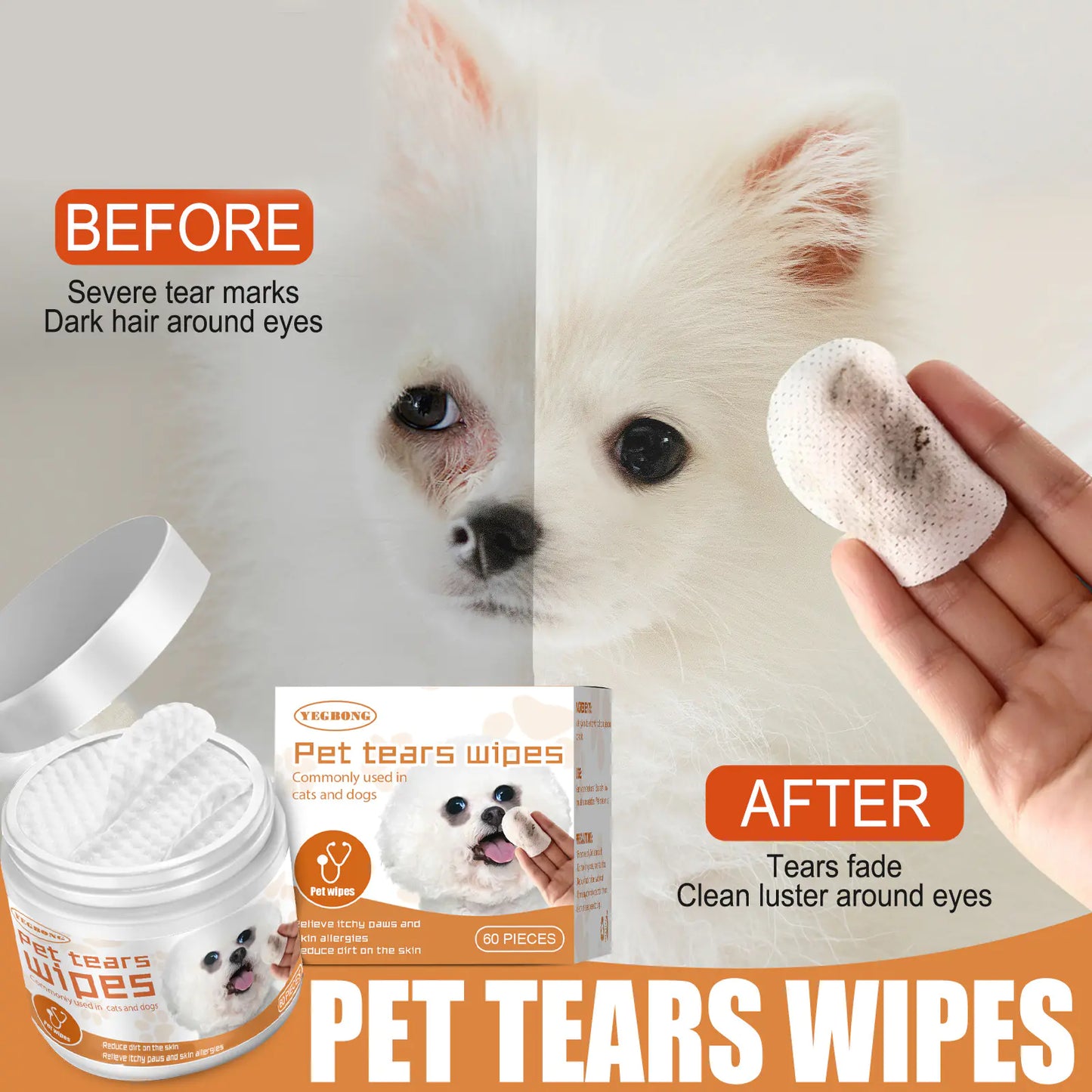 😻🐶Toallitas  para Perros y Gatos – Almohadillas de Limpieza Ocular