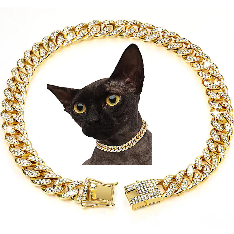 Set de Collar y Cadena Estilo Hip Hop con Diamantes para mascotas 🐾😼