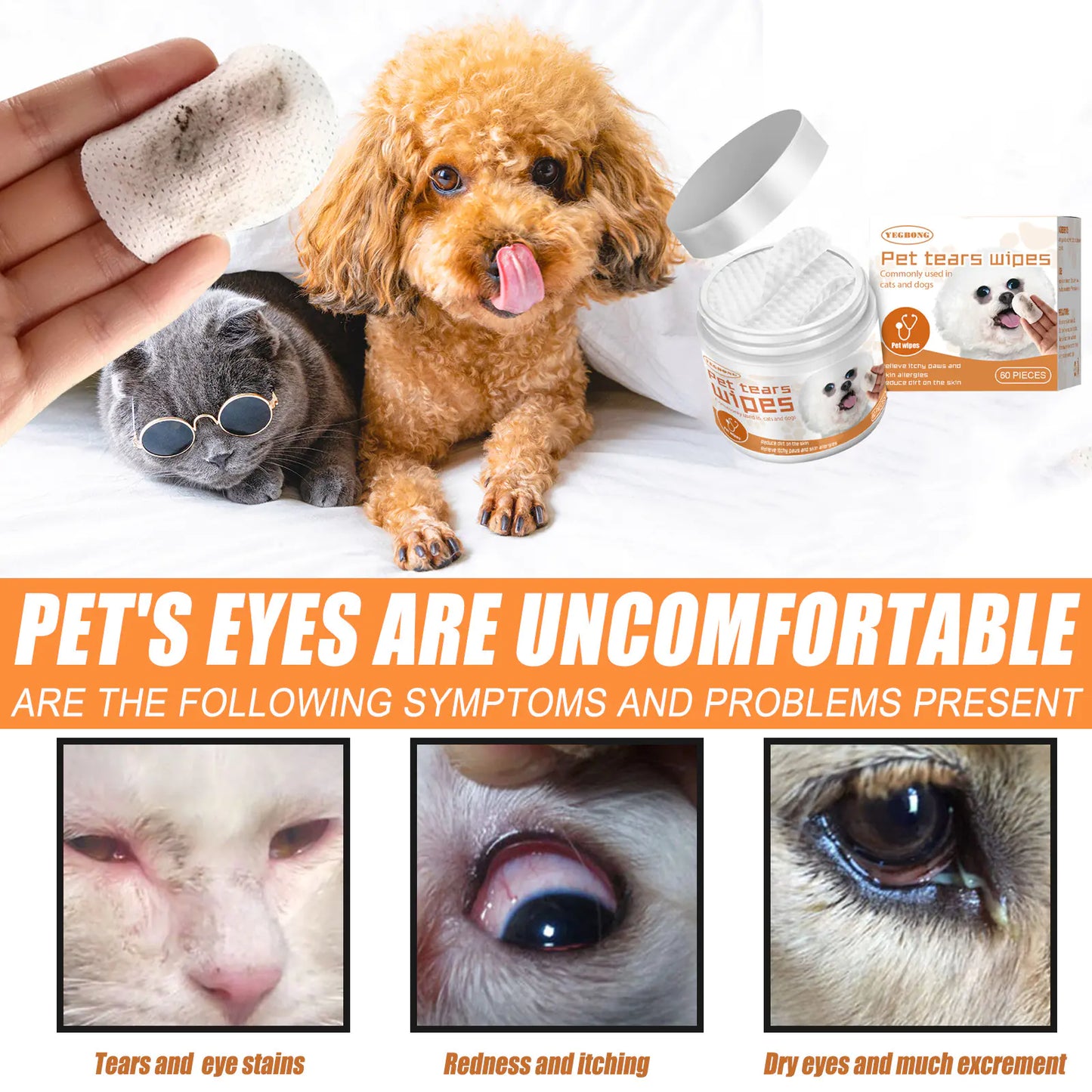 😻🐶Toallitas  para Perros y Gatos – Almohadillas de Limpieza Ocular