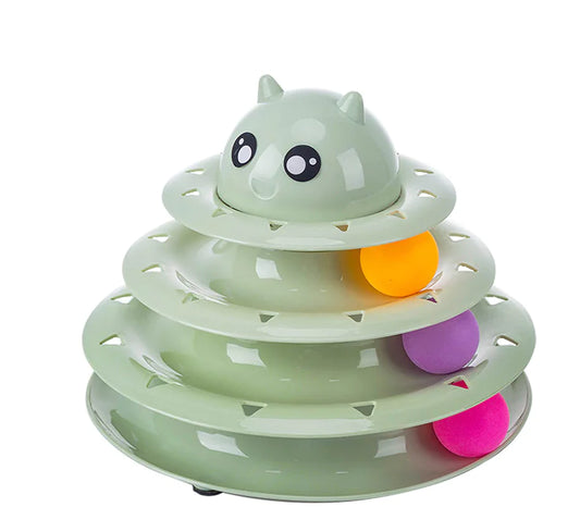 Juguete para gato con torre de tres niveles y bola giratoria😻