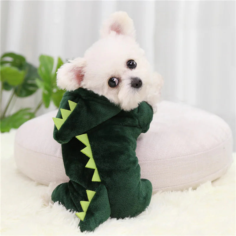 Ropa para peluditos con forro polar coral con diseño de dinosaurio🐶🐾😻