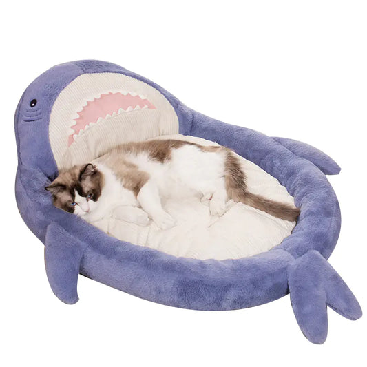 Cama para mascotas con forma de tiburón – Ideal para gatos y perros.