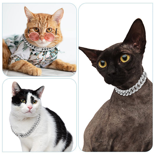 Set de Collar y Cadena Estilo Hip Hop con Diamantes para mascotas 🐾😼