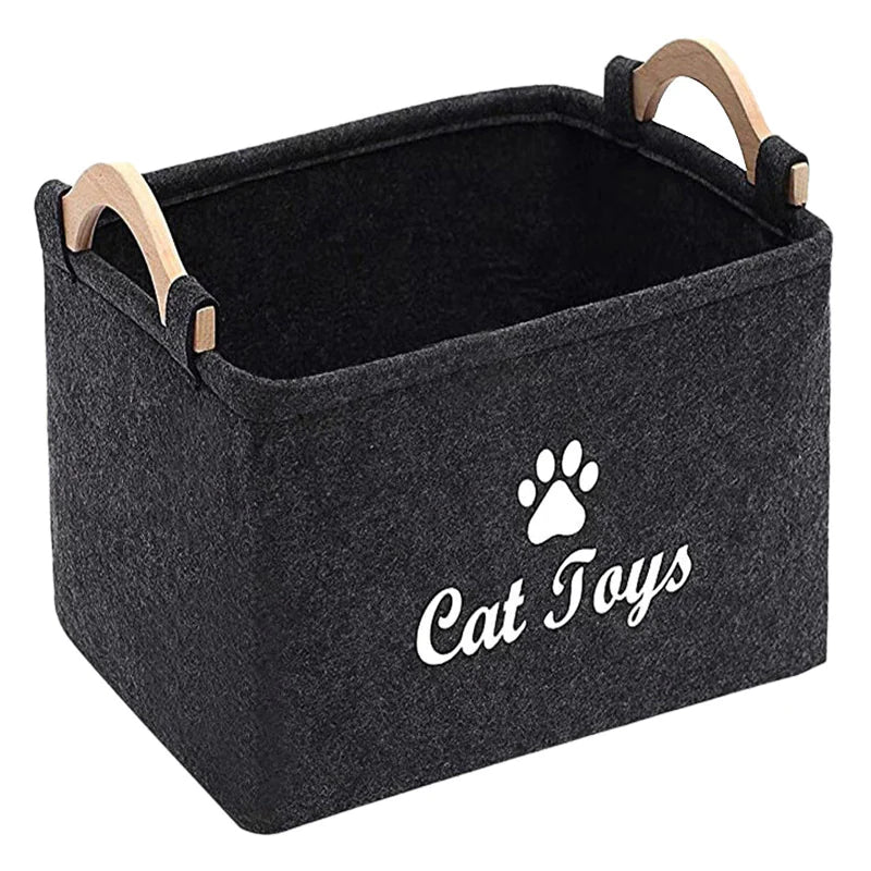 Cesta de almacenamiento para juguetes de mascotas de fieltro – Organizador duradero y con estilo para accesorios de mascotas."