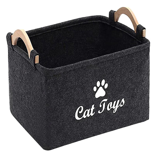 Cesta de almacenamiento para juguetes de mascotas de fieltro – Organizador duradero y con estilo para accesorios de mascotas."