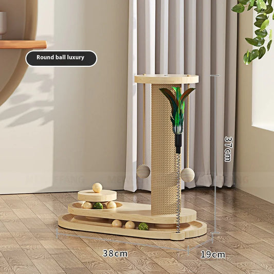 Rascador de Madera Maciza con Juguetes para Gatos – Estilo y Diversión