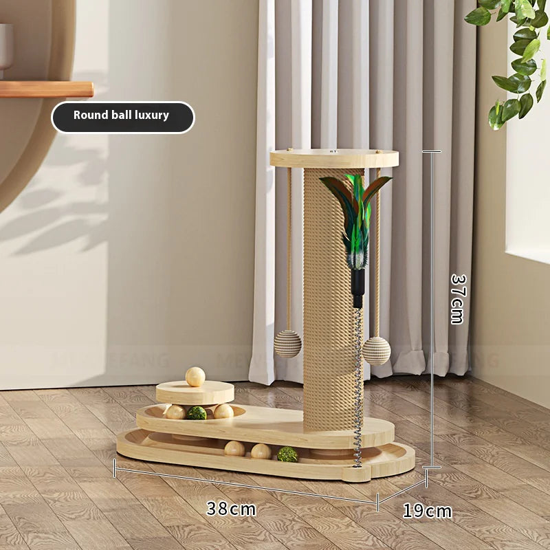 Rascador de Madera Maciza con Juguetes para Gatos – Estilo y Diversión
