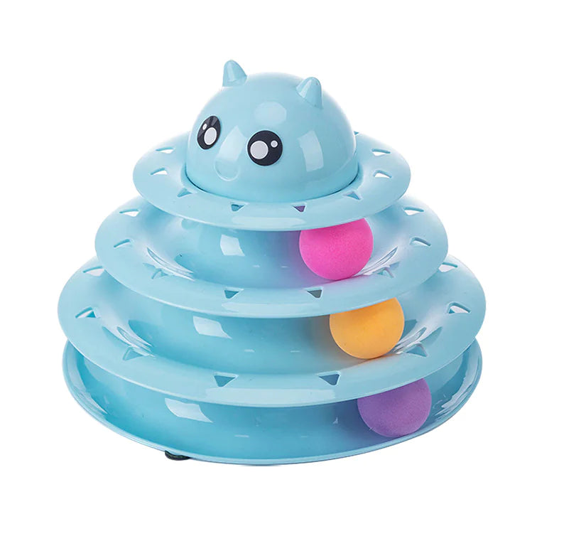 Juguete para gato con torre de tres niveles y bola giratoria😻