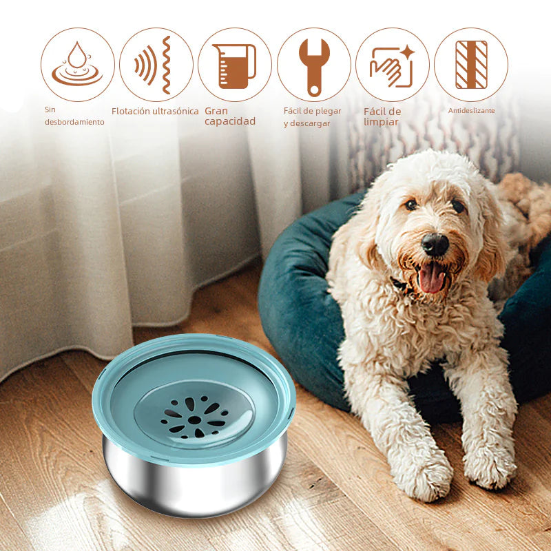 Bebedero grande de acero inoxidable para mascotas con protector Antisalpicaduras