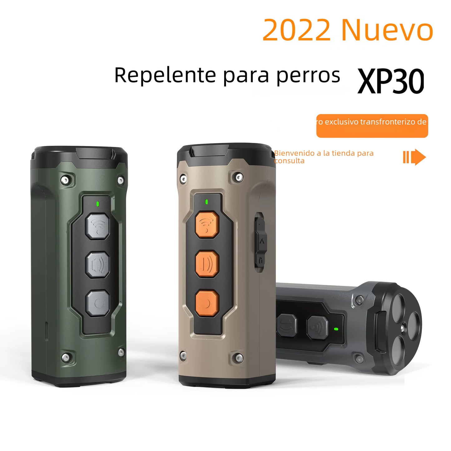 Repelente ultrasónico para perros con función de linterna.