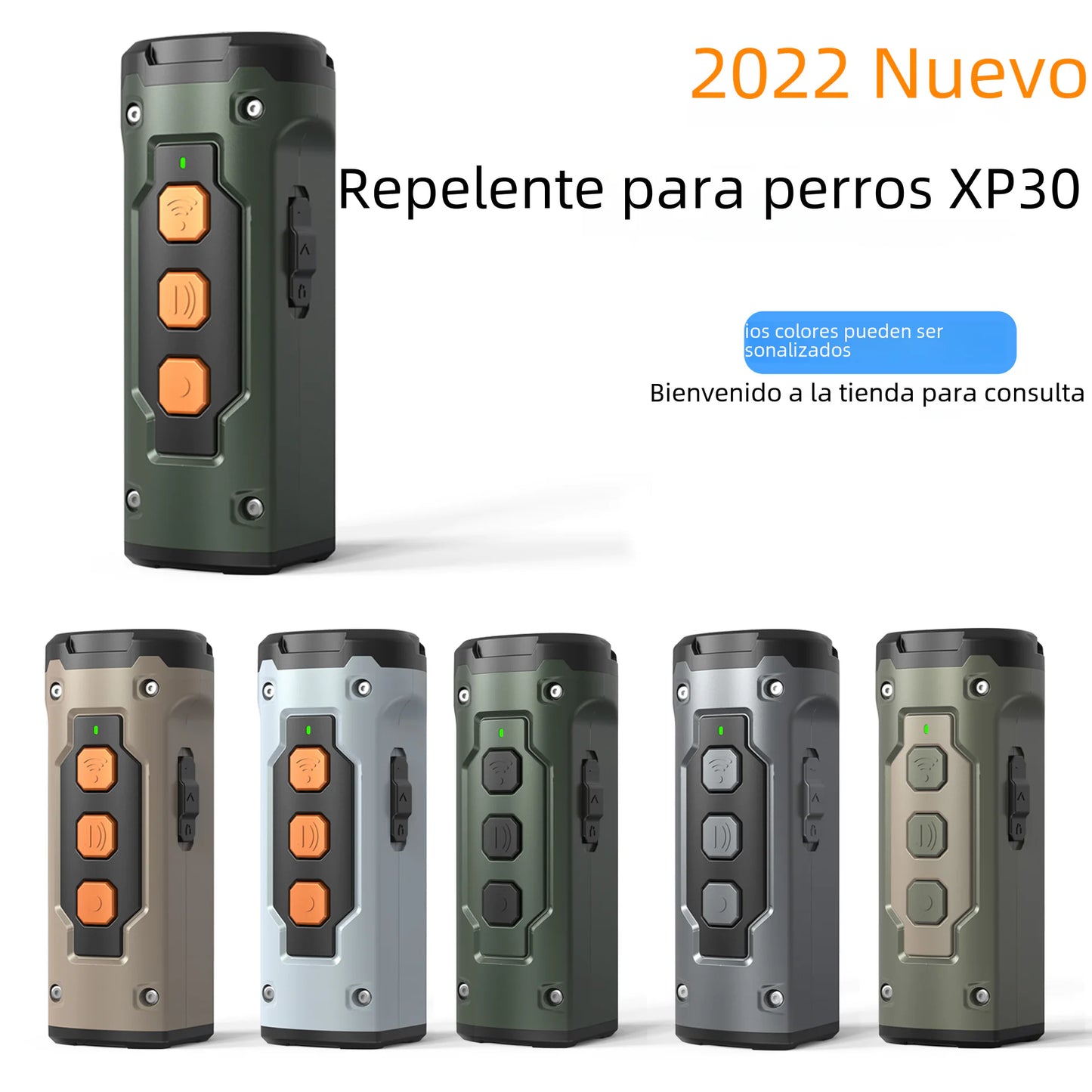 Repelente ultrasónico para perros con función de linterna.