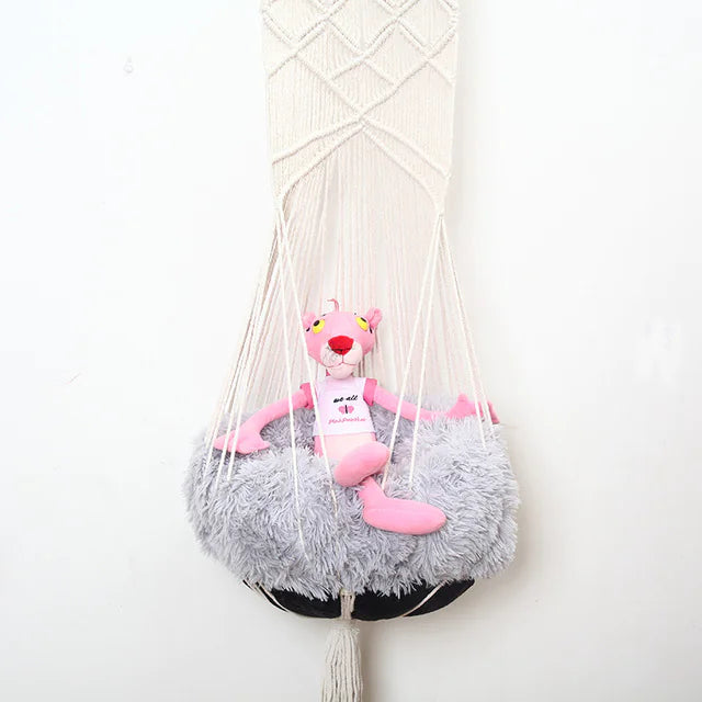 🐾 Cama Colgante Bohemia para Gato – Diseño Artesanal con Encaje