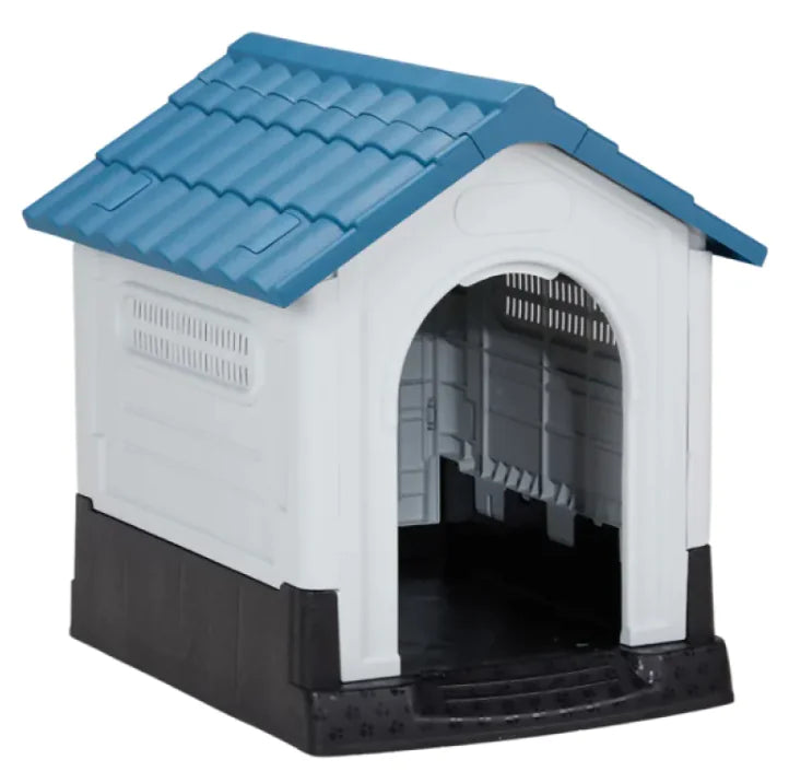🏡 Casita para Mascotas de PVC Azul y Blanca de 26 pulgadas con Diseño de Contraventanas
