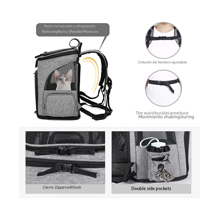 Mochila portátil y expandible para mascotas, para gatos y perros.