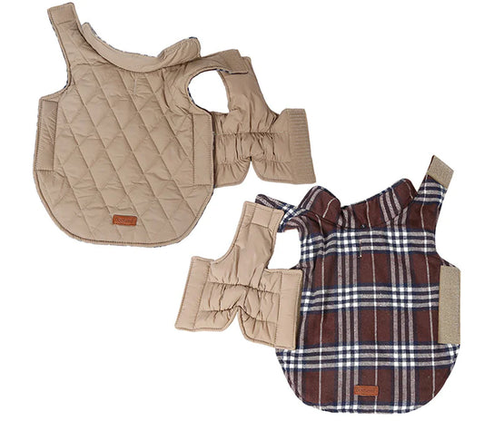 Chaqueta para perros reversible e impermeable con diseño a cuadros🐶