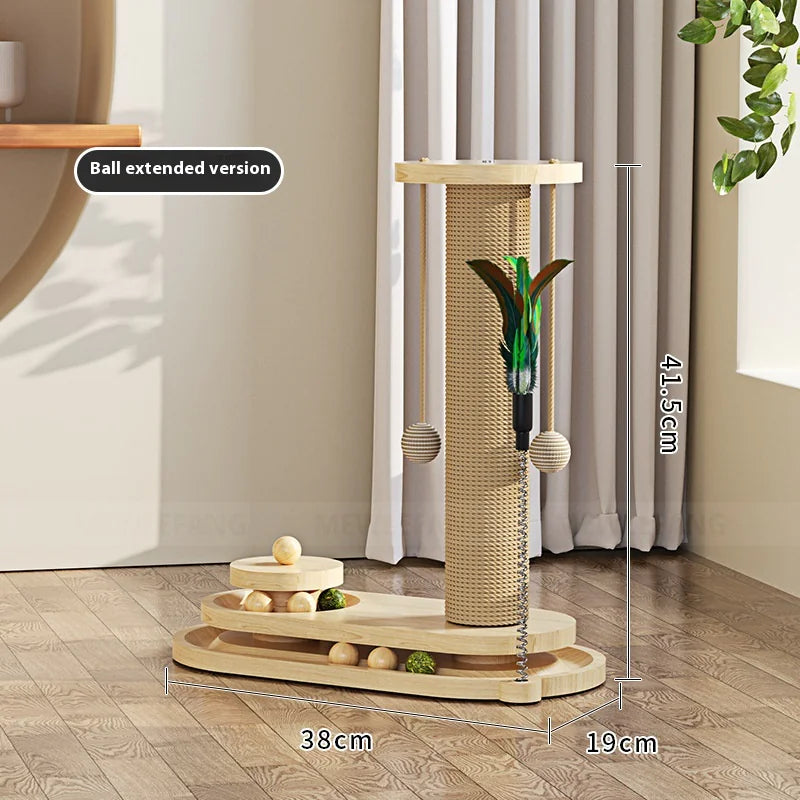 Rascador de Madera Maciza con Juguetes para Gatos – Estilo y Diversión