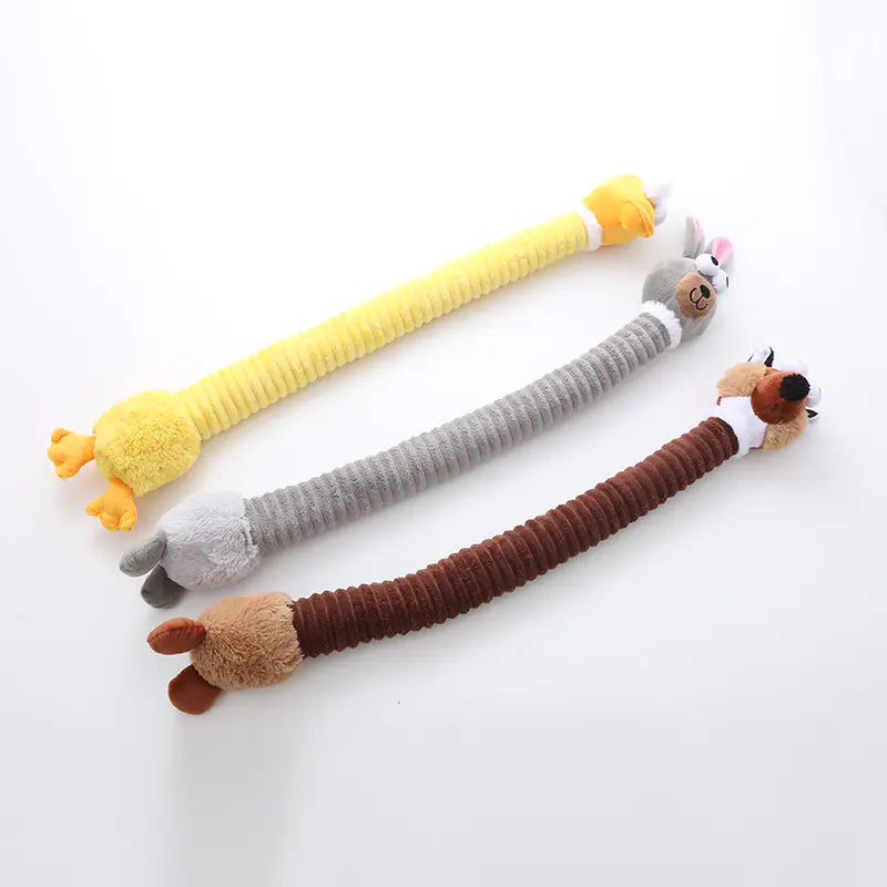 Juguete interactivo de peluche con cuello largo para perros, ideal para masticar