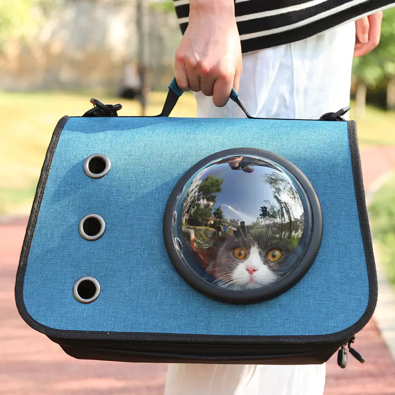Mochila plegable para gatos con diseño de malla transpirable