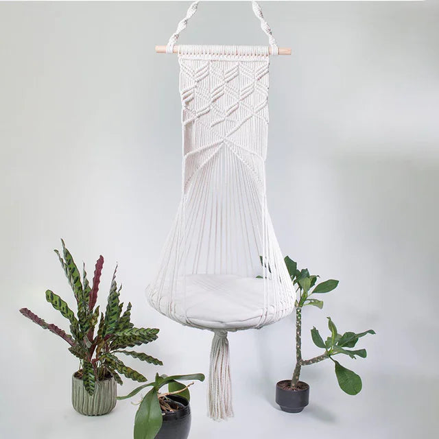 🐾 Cama Colgante Bohemia para Gato – Diseño Artesanal con Encaje